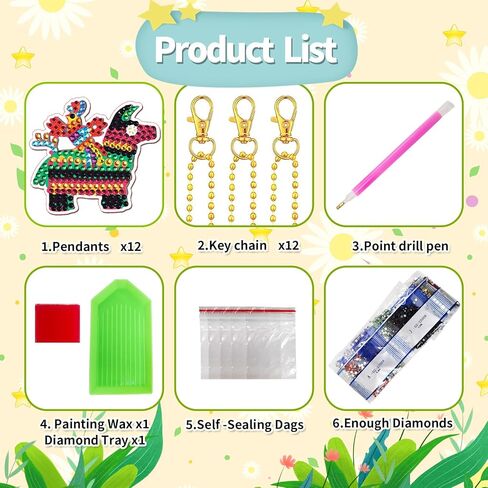 yalkin 12pcs جنوم الماس اللوحة المفاتيح، 5D DIY مجموعات الفن الماس للأطفال والكبار، على شكل خاص الحفر الكامل الماس حلقة رئيسية مجموعة مجموعات قلادة الماس لحقيبة الظهر حقيبة الكتف الملحقات in Kuwait