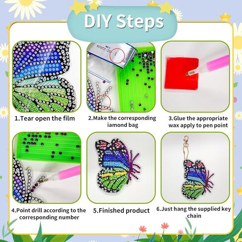 yalkin 12pcs جنوم الماس اللوحة المفاتيح، 5D DIY مجموعات الفن الماس للأطفال والكبار، على شكل خاص الحفر الكامل الماس حلقة رئيسية مجموعة مجموعات قلادة الماس لحقيبة الظهر حقيبة الكتف الملحقات in Kuwait