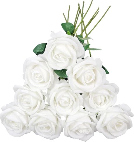 10Pcs Roses Artificial Flowers Fake Roses Silk Roses with Faux Roses with Stems for Home Kitchen Bathroom Wedding Party Decorations(Red) in Saudi Arabia