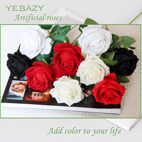 10Pcs Roses Artificial Flowers Fake Roses Silk Roses with Faux Roses with Stems for Home Kitchen Bathroom Wedding Party Decorations(Red) in Saudi Arabia