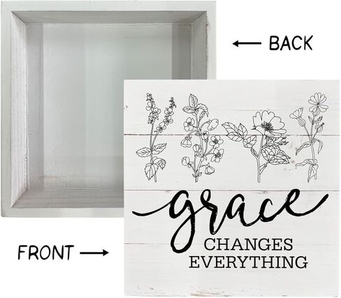 علامات الخشب المسيحي، نعمة تغير كل شيء علامات خشبية، علامة مربع ديكور الطاولة، لوحة كتلة خشبية ملهمة، لوحة كتلة خشبية زخرفية، ديكور منزلي، ديكور طاولة المزرعة، هدايا للنساء in Kuwait