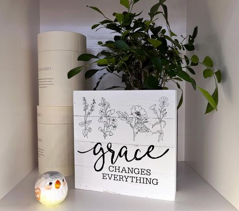 علامات الخشب المسيحي، نعمة تغير كل شيء علامات خشبية، علامة مربع ديكور الطاولة، لوحة كتلة خشبية ملهمة، لوحة كتلة خشبية زخرفية، ديكور منزلي، ديكور طاولة المزرعة، هدايا للنساء in Kuwait