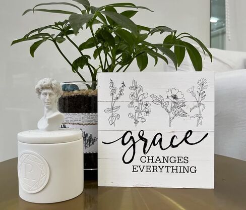 علامات الخشب المسيحي، نعمة تغير كل شيء علامات خشبية، علامة مربع ديكور الطاولة، لوحة كتلة خشبية ملهمة، لوحة كتلة خشبية زخرفية، ديكور منزلي، ديكور طاولة المزرعة، هدايا للنساء in Kuwait