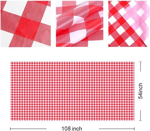 MYMENU Plastic Tablecloth Disposable Checkered Table Cover Extra Thick 54" x 108" Rectangle Table cloth for Indoor or Outdoor Parties Birthdays Weddings Christmas Fiestas (Orange&White, 2 Pack) in Saudi Arabia
