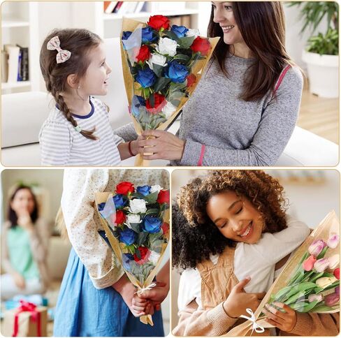 KIMOBER 50PCS Flower Bouquet Bag,Clear Cellophane Floral Bouquet Sleeve Flower Wrapping Paper Bag with Ribbon for Flower Craft Birhtday Wedding Valentine's Day Mother's Day (24.8 * 8.7 Inches) in Kuwait