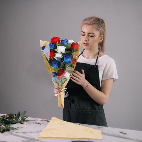 KIMOBER 50PCS Flower Bouquet Bag,Clear Cellophane Floral Bouquet Sleeve Flower Wrapping Paper Bag with Ribbon for Flower Craft Birhtday Wedding Valentine's Day Mother's Day (24.8 * 8.7 Inches) in Kuwait