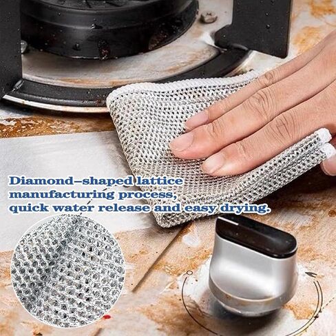 2024 New Double Layer Non-Scratch Wire Dishcloth，5 pcs Multipurpose Wire Dishwashing Rags for Wet and Dry,Scrubs & Cleans for Dishes, Sinks, Counters, Stove Tops (5 pcs Double Layer Wire Dishcloth) in Saudi Arabia
