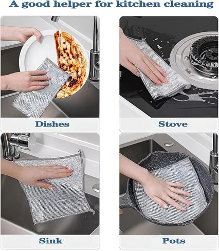 2024 New Double Layer Non-Scratch Wire Dishcloth，5 pcs Multipurpose Wire Dishwashing Rags for Wet and Dry,Scrubs & Cleans for Dishes, Sinks, Counters, Stove Tops (5 pcs Double Layer Wire Dishcloth) in Saudi Arabia