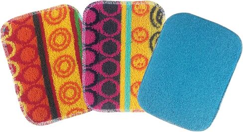 Scrub-Wow: 2 Original European Scrubbies & 1 Scrub Sponge. Non-Scratch Scouring Cleaning Pads. Heavy-Duty Reusable Household Cleaning Cloth, Safe for Teflon, Enviro-Friendly, Assorted Colors in Saudi Arabia