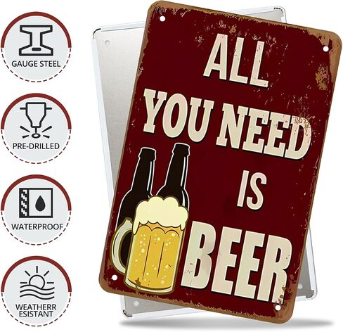 Vintage Metal Beer Tin Sign [6 Pcs] Funny Vintage Bar Accessories Unique Bar Wall Decor Garage Man Cave Restaurant Kitchen Home Art Wall Decoration Plaque 12 X 8 Inches in Kuwait