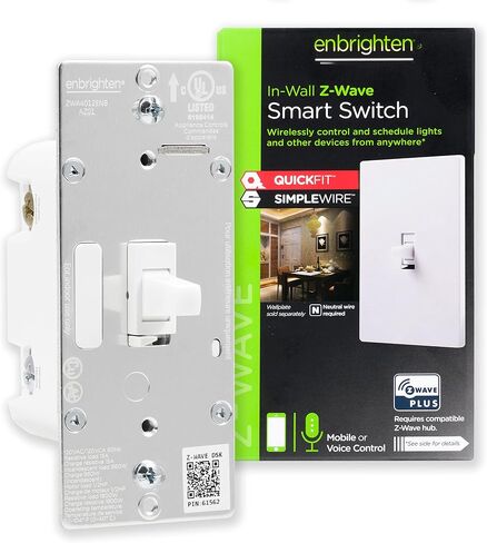 Enbrighten Z-Wave In-Wall Smart Light Switch with QuickFit and SimpleWire, White Toggle, Works with Google Assistant, Alexa, & SmartThings, Z-Wave Hub Required, Smart Home, 700 Series, 58436 in Saudi Arabia
