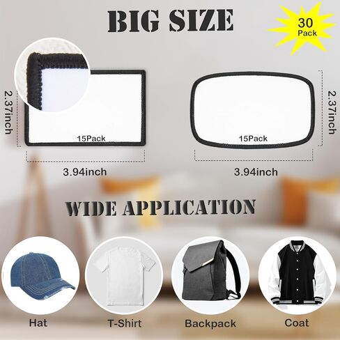 30 PCs Large Sublimation Patches - Iron On Blank Patches for DIY Hats Caps Backpack Uniforms Crafts - Rounded Rectangle and Round Style in Kuwait