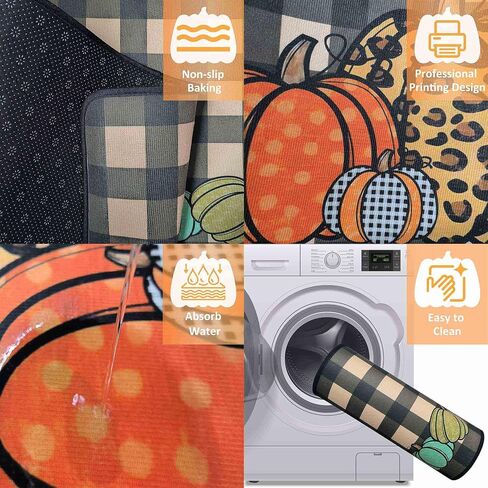 Fall Kitchen Rugs and Mats Set of 2, Thanksgiving Kitchen Rug Non Slip Backing Fall Decorations for Home Seasonal Farmhouse Fall Holiday Autumn Harvest Low-Profile Kitchen Floor Mat 17"X47"+17"X30" in Saudi Arabia