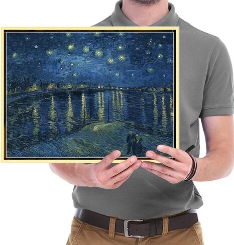 Wieco Art Starry Night Over the Rhone by Van Gogh Famous Oil Paintings Reproduction Modern Framed Giclee Canvas Print Artwork Seascape Pictures on Canvas Wall Art for Home Office Decorations in Saudi Arabia