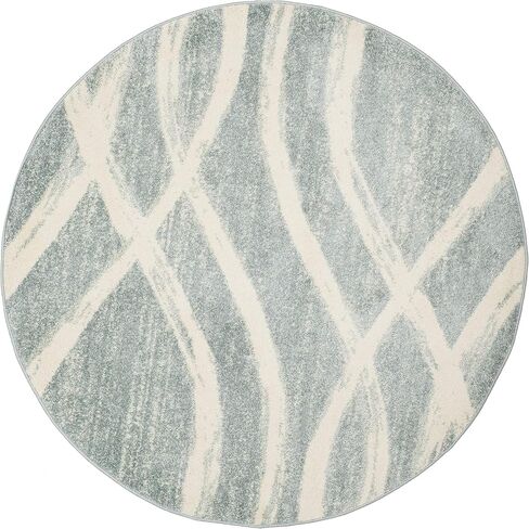 SAFAVIEH Adirondack Collection Area Rug - 6' Round, Cream & Slate, Modern Wave Distressed Design, Non-Shedding & Easy Care, Ideal for High Traffic Areas in Living Room, Bedroom (ADR125T) in Saudi Arabia