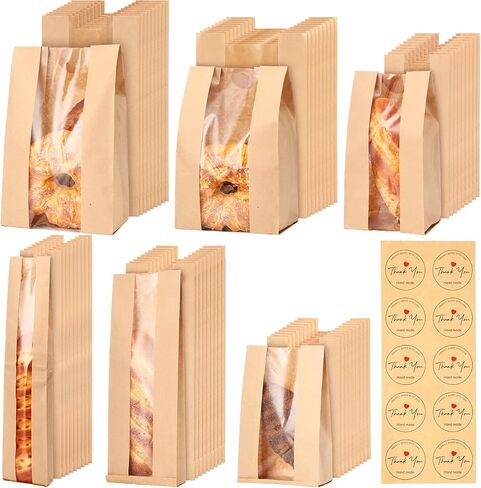 60 Pcs Bread Bags for Homemade Bread, Sourdough Paper Bread Bags with Window, 50% Thicker, Bakery Bags for Storage Bread Cookies and Snacks, Baked Loaf Gifting Bag Bonus Label Seal Stickers in Saudi Arabia