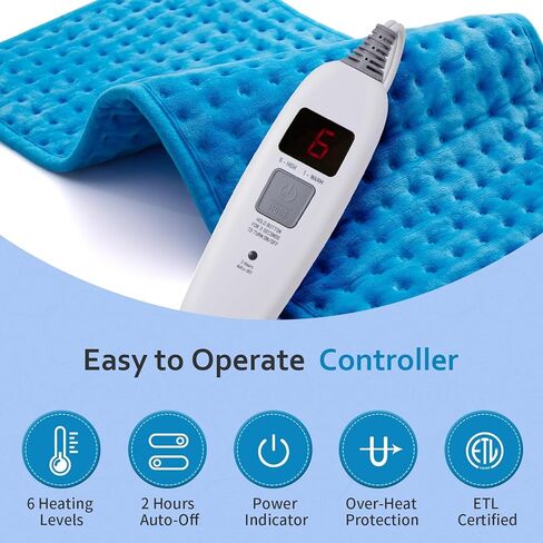 Heating pad for Back, Neck, Shoulder, Abdomen, Knee and Leg Pain Relief, Auto-Off,Machine Washable,Blue,12"x24" in Kuwait
