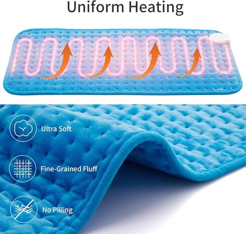Heating pad for Back, Neck, Shoulder, Abdomen, Knee and Leg Pain Relief, Auto-Off,Machine Washable,Blue,12"x24" in Kuwait