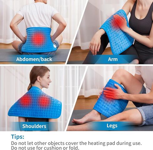 Heating pad for Back, Neck, Shoulder, Abdomen, Knee and Leg Pain Relief, Auto-Off,Machine Washable,Blue,12"x24" in Kuwait