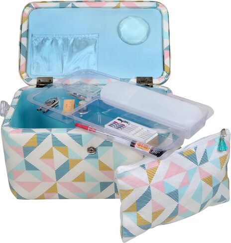 SINGER Large Premium Tackle Basket Pastel Flamingo Print with Emergency Travel Sewing Kit & Matching Zipper Pouch in Kuwait