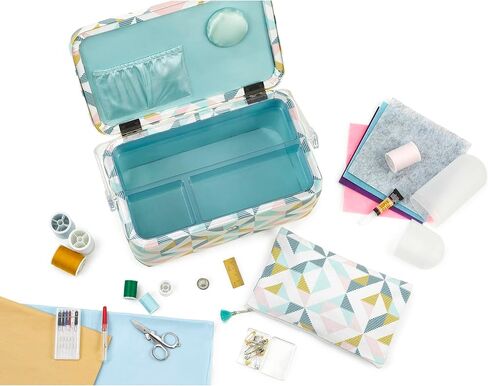 SINGER Large Premium Tackle Basket Pastel Flamingo Print with Emergency Travel Sewing Kit & Matching Zipper Pouch in Kuwait