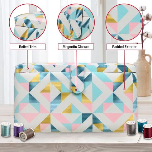 SINGER Large Premium Tackle Basket Pastel Flamingo Print with Emergency Travel Sewing Kit & Matching Zipper Pouch in Kuwait