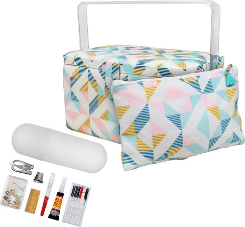 SINGER Large Premium Tackle Basket Pastel Flamingo Print with Emergency Travel Sewing Kit & Matching Zipper Pouch in Kuwait
