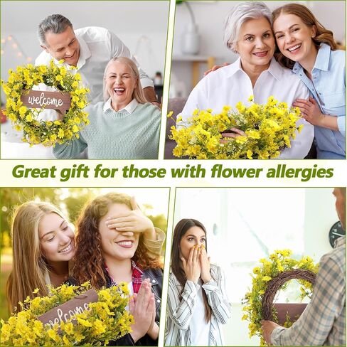 XunYee Yellow Daisy Wreath 20 Inch Spring Summer Wreath with Welcome Artificial Flower Wreath Hanging Wooden Welcome Sign for Front Door Window Wall Wedding Farmhouse Festival Decor in Saudi Arabia