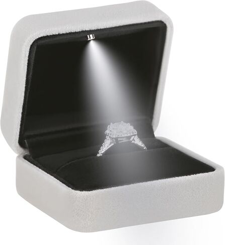 Classic Metal Glossy Jewelry Ring Box with LED Light, Velvet Ring Gift Box for Proposal Engagement Wedding Anniversary Birthday Ceremony (Black) in Saudi Arabia