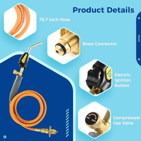 Joyibay شعلة اللحام مع صمام OPD نوع 1 زر الإشعال الكهربائي، شعلة لحام مع خرطوم 78.7 بوصة لأسطوانة البروبان، شعلة البروبان لتسخين سباك اللحام in Kuwait