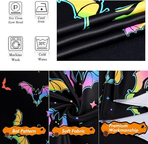 ستائر فراميكس الهالوين لغرفة المعيشة، ستائر نافذة الخفافيش بطول 84 بوصة لوحتين، ستائر معالجة النوافذ التفاعلية للأشعة فوق البنفسجية، ستائر جيب قضيب التعتيم لديكور حفلات الهالوين، 52 بوصة عرض × 84 بوصة طول، أسود in Kuwait