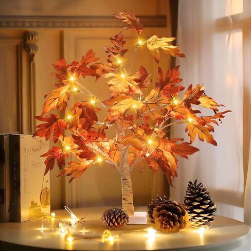Luditek سقوط الديكور شجرة القيقب تضيء شجرة ث / 24 أدى 22 بوصة بطارية شجرة الخريف البيضاء تعمل لعيد الشكر زينة عيد الهالوين للمنزل داخلي في الهواء الطلق طاولة غرفة النوم in Kuwait