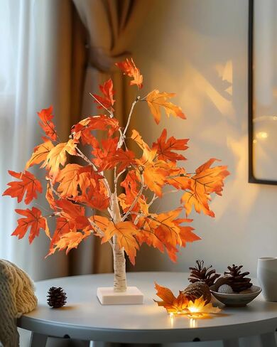 Luditek سقوط الديكور شجرة القيقب تضيء شجرة ث / 24 أدى 22 بوصة بطارية شجرة الخريف البيضاء تعمل لعيد الشكر زينة عيد الهالوين للمنزل داخلي في الهواء الطلق طاولة غرفة النوم in Kuwait