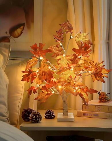 Luditek سقوط الديكور شجرة القيقب تضيء شجرة ث / 24 أدى 22 بوصة بطارية شجرة الخريف البيضاء تعمل لعيد الشكر زينة عيد الهالوين للمنزل داخلي في الهواء الطلق طاولة غرفة النوم in Kuwait