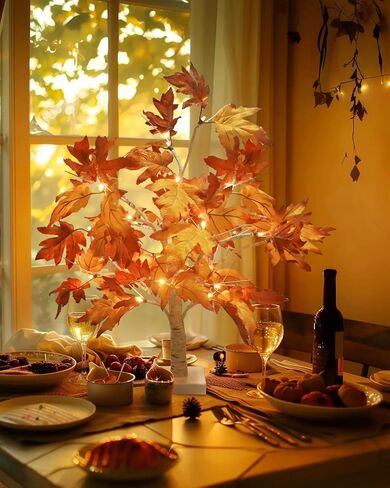 Luditek سقوط الديكور شجرة القيقب تضيء شجرة ث / 24 أدى 22 بوصة بطارية شجرة الخريف البيضاء تعمل لعيد الشكر زينة عيد الهالوين للمنزل داخلي في الهواء الطلق طاولة غرفة النوم in Kuwait