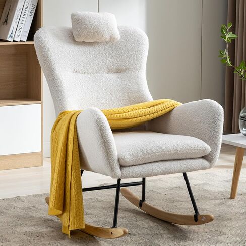 LUSPAZ?Rocking Chair, Soft Teddy Velvet Fabric Rocking Chair for Nursery, Comfy Wingback Glider Rocker with Safe Solid Wood Base for Living Room Bedroom Balcony, Gray in Kuwait