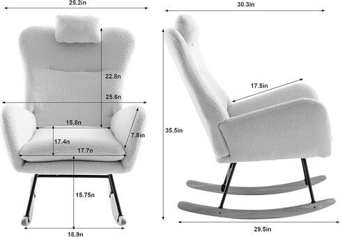 LUSPAZ?Rocking Chair, Soft Teddy Velvet Fabric Rocking Chair for Nursery, Comfy Wingback Glider Rocker with Safe Solid Wood Base for Living Room Bedroom Balcony, Gray in Kuwait