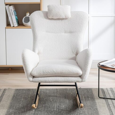 LUSPAZ?Rocking Chair, Soft Teddy Velvet Fabric Rocking Chair for Nursery, Comfy Wingback Glider Rocker with Safe Solid Wood Base for Living Room Bedroom Balcony, Gray in Kuwait