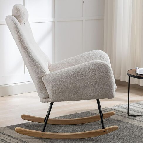 LUSPAZ?Rocking Chair, Soft Teddy Velvet Fabric Rocking Chair for Nursery, Comfy Wingback Glider Rocker with Safe Solid Wood Base for Living Room Bedroom Balcony, Gray in Kuwait