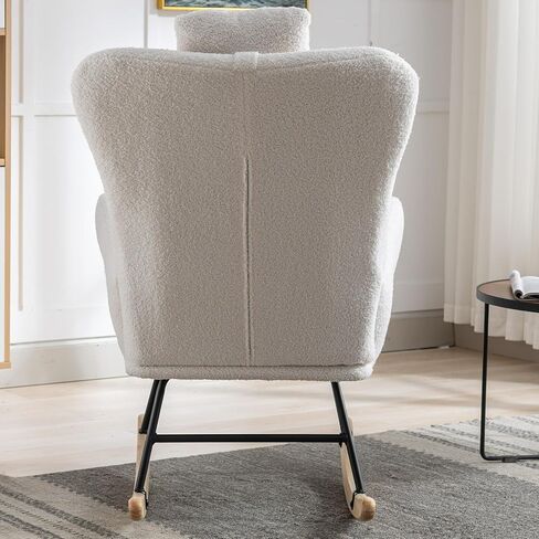 LUSPAZ?Rocking Chair, Soft Teddy Velvet Fabric Rocking Chair for Nursery, Comfy Wingback Glider Rocker with Safe Solid Wood Base for Living Room Bedroom Balcony, Gray in Kuwait