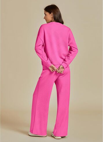 luvamia Lounge 2 Piece Sets for Women Texture Long Sleeve Pullover Pull On Wide Leg Pants Sweatsuit Loungewear Sweat Set in Saudi Arabia