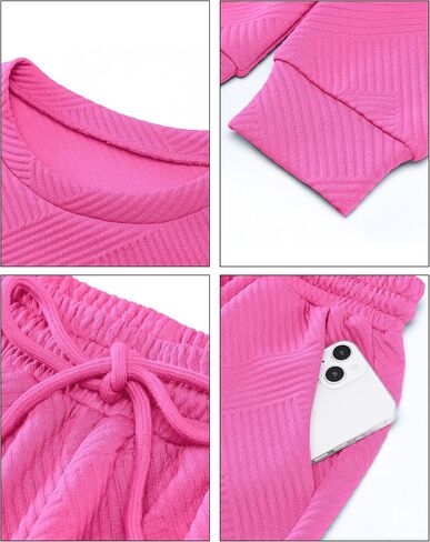 luvamia Lounge 2 Piece Sets for Women Texture Long Sleeve Pullover Pull On Wide Leg Pants Sweatsuit Loungewear Sweat Set in Saudi Arabia