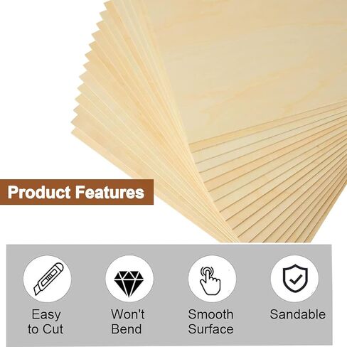 20 Pack Basswood Sheets 1/8 Plywood Sheets 3mm Basswood Sheets, Unfinished Wood Boards for DIY Laser Projects Architectural Model Making Mini House Building Hobby Wood Burning 11.8 × 11.8 Inch in Saudi Arabia
