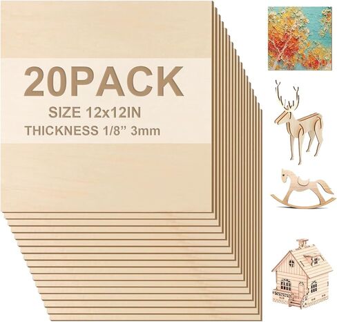 20 Pack Basswood Sheets 1/8 Plywood Sheets 3mm Basswood Sheets, Unfinished Wood Boards for DIY Laser Projects Architectural Model Making Mini House Building Hobby Wood Burning 11.8 × 11.8 Inch in Saudi Arabia