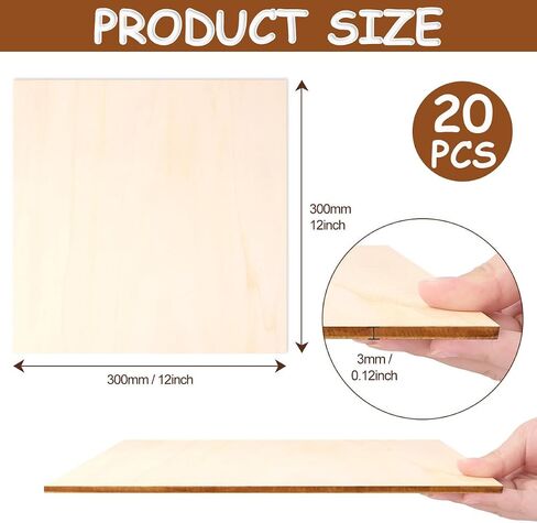 20 Pack Basswood Sheets 1/8 Plywood Sheets 3mm Basswood Sheets, Unfinished Wood Boards for DIY Laser Projects Architectural Model Making Mini House Building Hobby Wood Burning 11.8 × 11.8 Inch in Saudi Arabia
