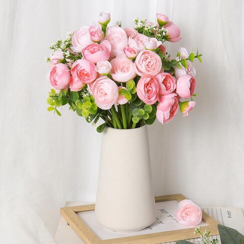 RECUTMS Fake Pink Tulips in Clear Vase 15pcs Real Feel Artificial Tulips Flowers Faux Bouquet Floral Arrangement for Home Office Table Centerpiece Spring Wedding Decoration in Saudi Arabia