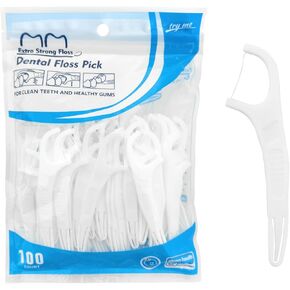 100pcs Dental Floss Picks Fold-Out Toothpick Built-in Protected Pick Teeth Cleaning (White)