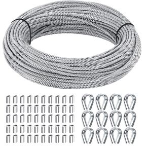 1/8 inch Wire Rope Kit, Haploon 33ft Wire Cable Rope Stainless Steel Cable Railing kit, 50 Pcs Aluminum Crimp Sleeves and 12 Pcs Thimble for Decking,Railing,DIY Outdoor Shades, Picture Hanging
