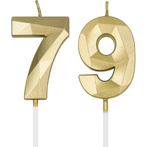 79th & 97th Birthday Candles for Cake, Gold Number 79 97 3D Diamond Shaped Candle Birthday Decorations Party Supplies for Women or Men