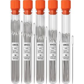 Large Eye Blunt Tapestry Needles (Pack of 45) with 5 Storage Tubes Included - Stainless Steel - Perfect for Darning, Embroidery, Cross-Stitching, Crafting, Knitting, Weaving
